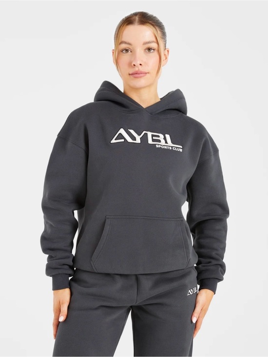 AYBL Tops - AYBL Retro Embroidered Oversized Hoodie Charcoal